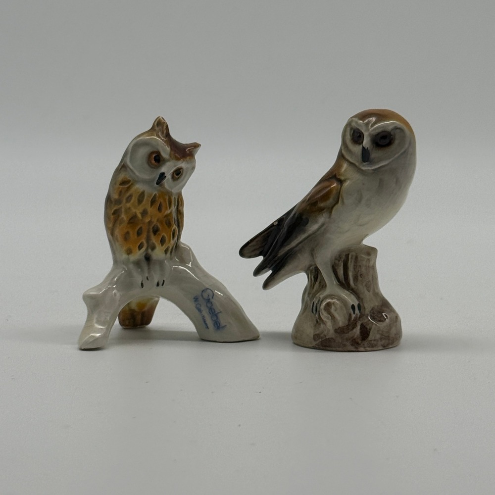 Goebel Owl Figurine Set West Germany Brown Porcelain Vintage Bird Pair